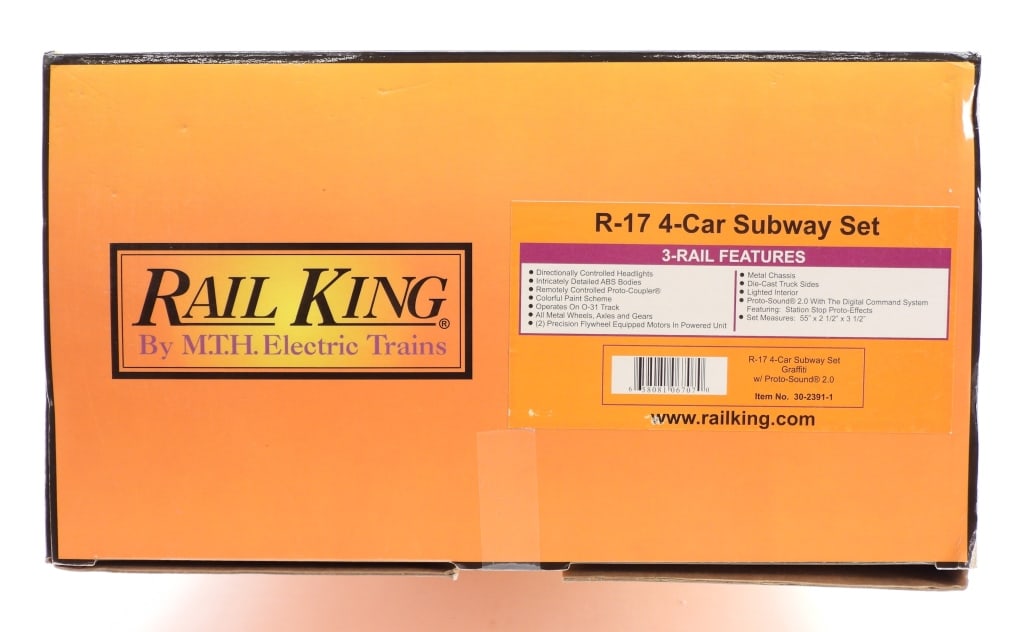 MTH Rail King R-17 4-Car Subway Graffiti Set: United States,Contemporary MTH Rail King R-17 4-Car Subway Graffiti Set, item no. 30-2391-1. Overall good unused condition, box shows minimal shelf wear. The selection of trains within the auction is