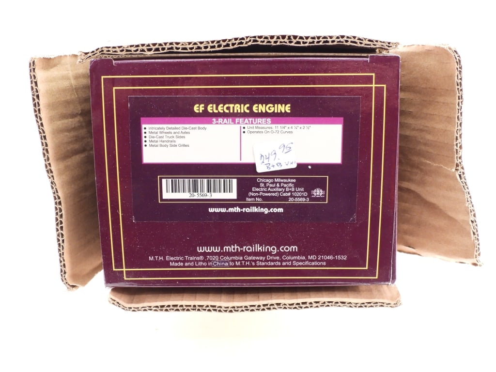 MTH Chicago Milwaukee Electric Auxiliary B+B Unit: United States,Contemporary MTH Chicago, Milwaukee, St. Paul, and Pacific #10201D Electric Auxiliary B+B Unit Electric Engine, item no. 20-5569-3. Overall good unused condition, box shows minimal shelf