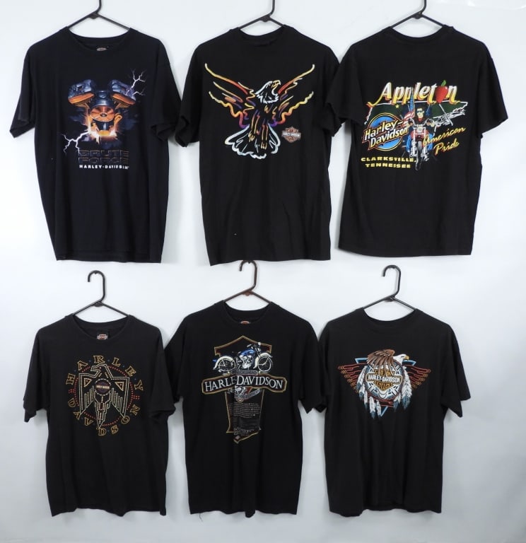 6PC Vintage Harley-Davidson Graphic T-Shirt Group: United States,1985-1999 Group of six vintage Harley-Davidson Motorcycles graphic t-shirts, shirts are L or XL, all well cared for with light wear as expected from age and use, please refer to photogra