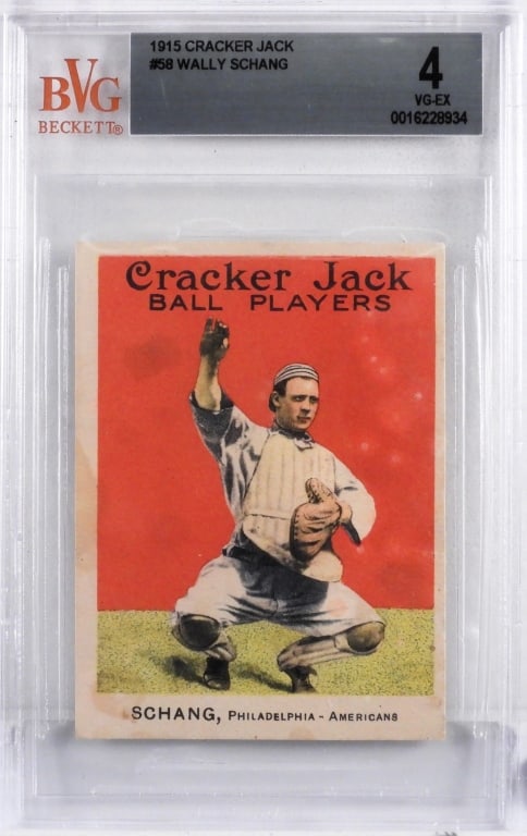 1915 Cracker Jack Baseball #58 Wally Schang BVG 4: United States,1915 1915 Cracker Jack #58 Wally Schang baseball card, BVG 4 VG-EX, per the Beckett Grading Pop Report 1 in 4, 0 higher, total pop 1, the only BVG graded example!From the collection of a