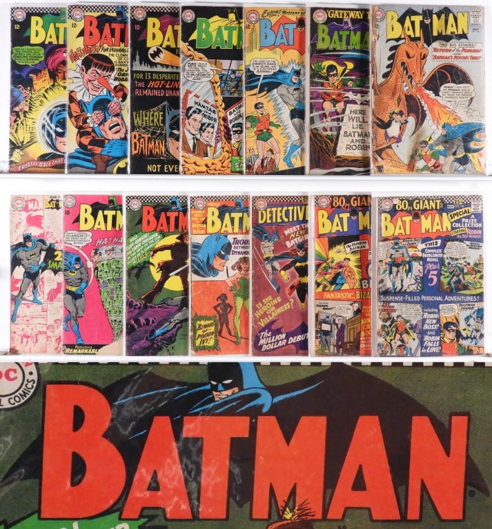 14PC DC Comics Batman #155-#202 & Detective #359: United States,20th Century Group includes D.C. Comics Detective Comics #359 (1st app. Batgirl, 1.0-1.5, centerfold detached) and Batman #155 (1st SA app. Penguin, 0.5), #160, #171 (1st SA app. Ridder,