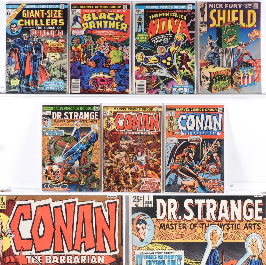 7PC Marvel Comics Silver Bronze Key Issue Group: United States,20th Century Group includes Marvel Comics Conan The Barbarian #23 and #24, Doctor Strange #1, Giant-Size Chillers #1, Black Panther #1, Nova #1, and Nick Fury, Agent of S.H.I.E.L.D. #1, 