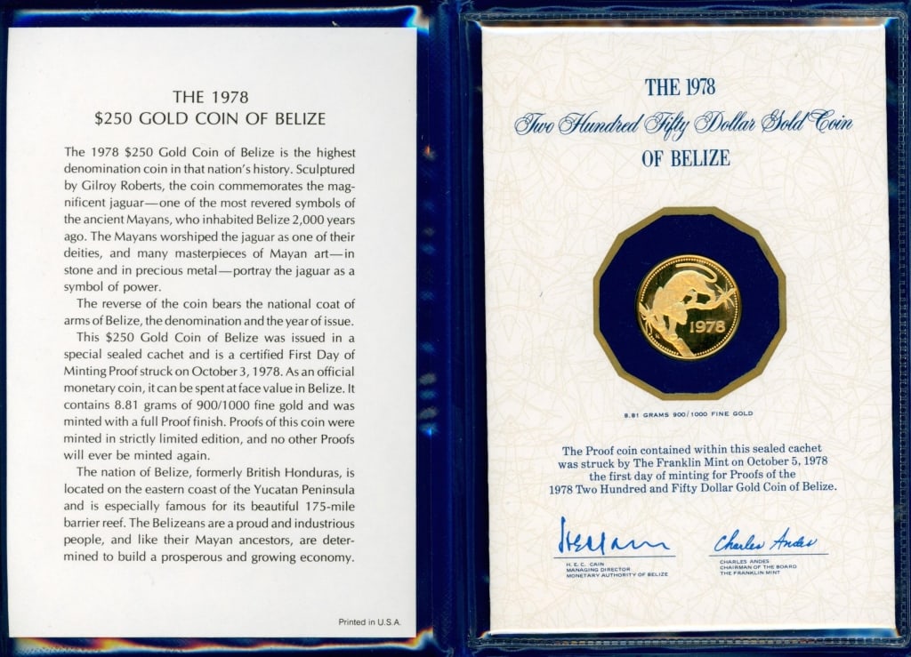 1978 Belize $250 Gold Proof Coin (1 of 1)