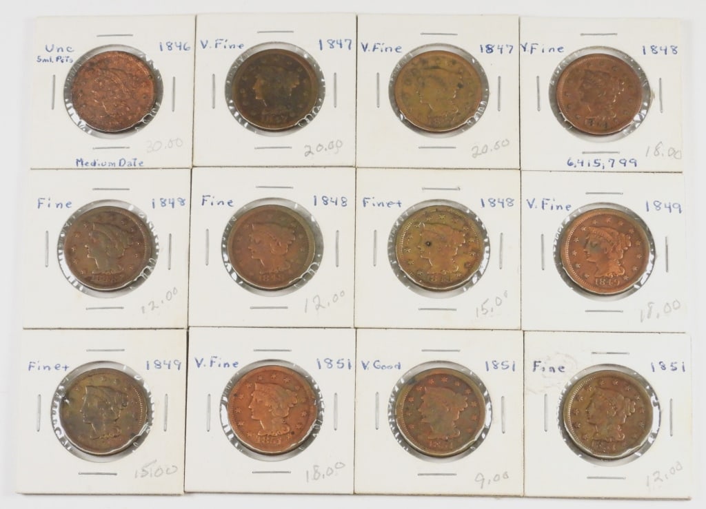 12pc. 1846-1851 Large Cent Coin Collection (1 of 7)