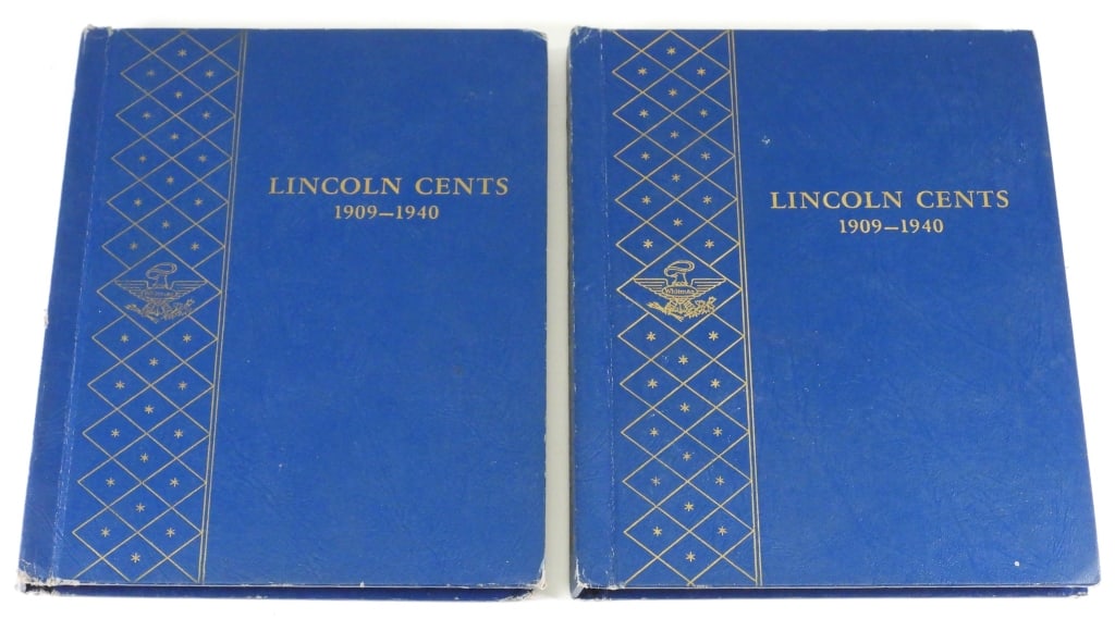 1909-1940 Lincoln Cent Penny Collection: ,1909-1940 Lot includes two fairly complete books. Book one is minus 1909-SVDB, 1914-D, book 2 is minus 1909-SVDB, 1914-D, 1914-S, 1922-D (error), otherwise complete as photographed. Condition Various