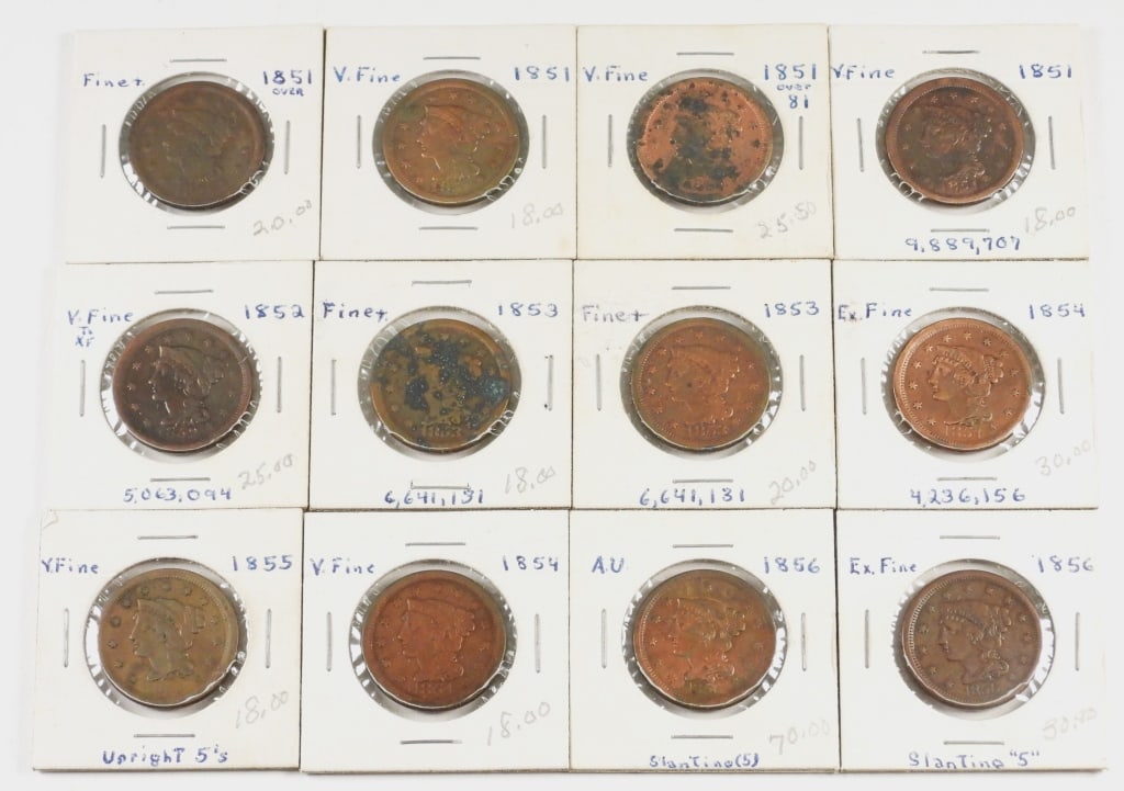 12 pc. 1851-1856 Large Cent Coin Collection (1 of 7)