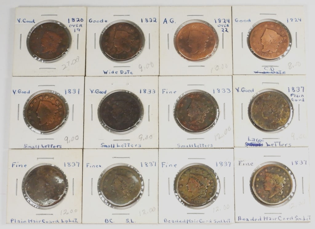 12pc. 1820-1837 Large Cent Coin Collection (1 of 7)