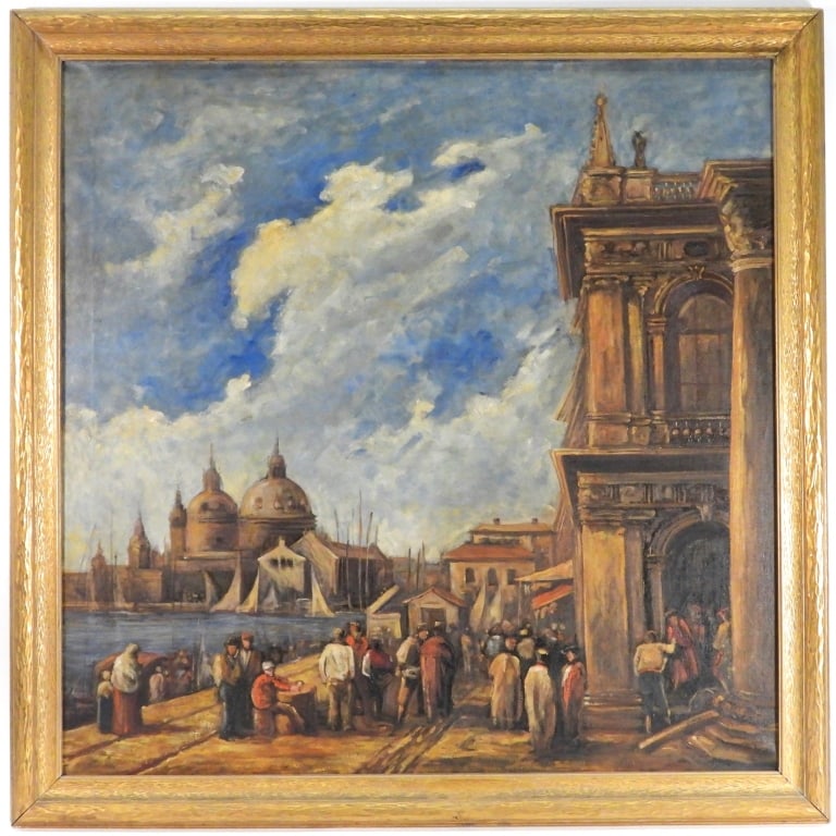Italian Harbor Market Landscape Painting (1 of 8)