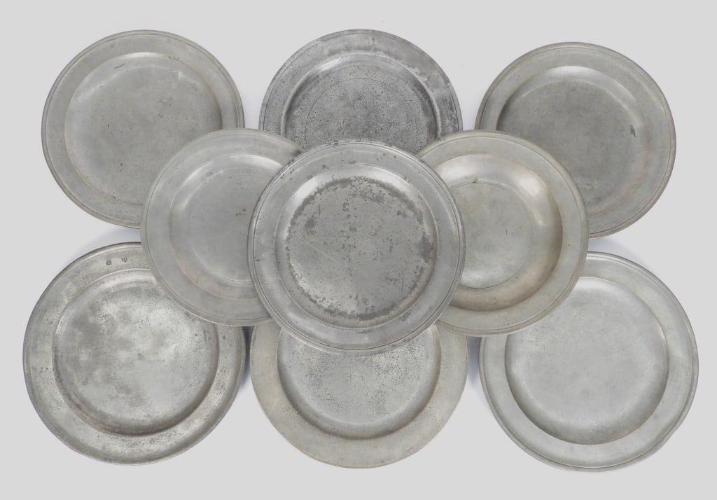 9PC Early English & American Pewter Plates (1 of 11)