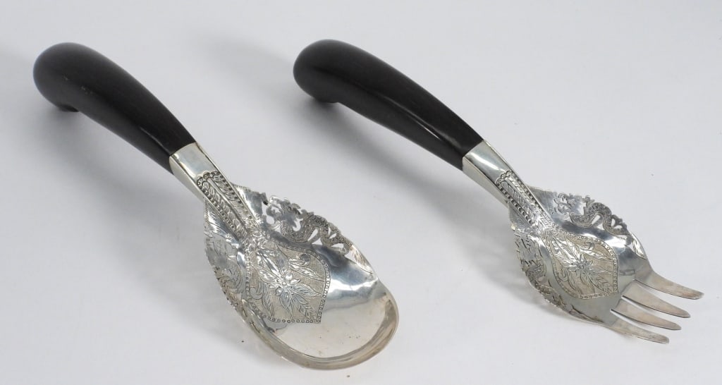 2PC Malaysian Sterling Silver Salad Serving Set (1 of 5)