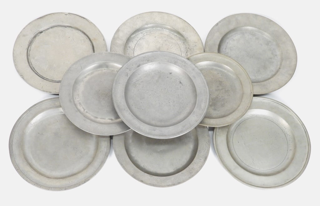 9PC 18C Collection Assorted Pewter Plates (1 of 8)