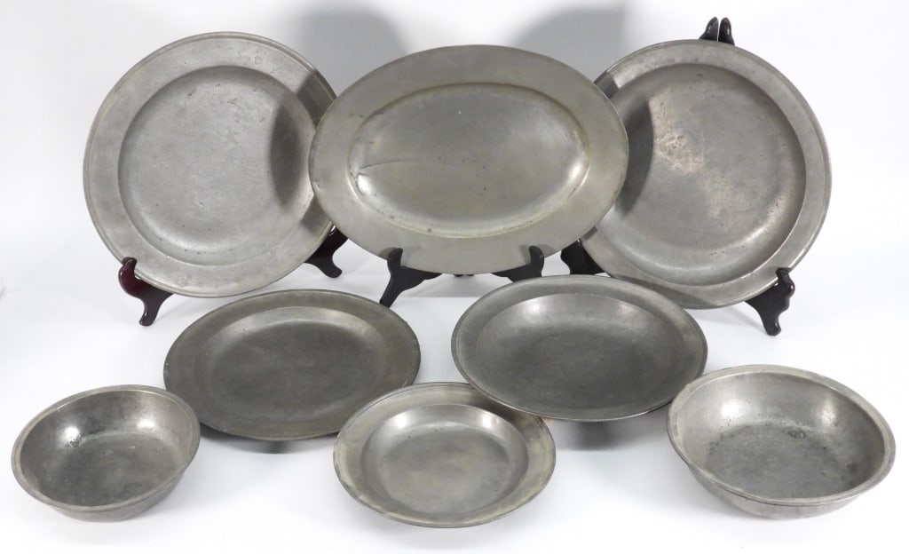 8PC English & American Pewter Plates (1 of 9)