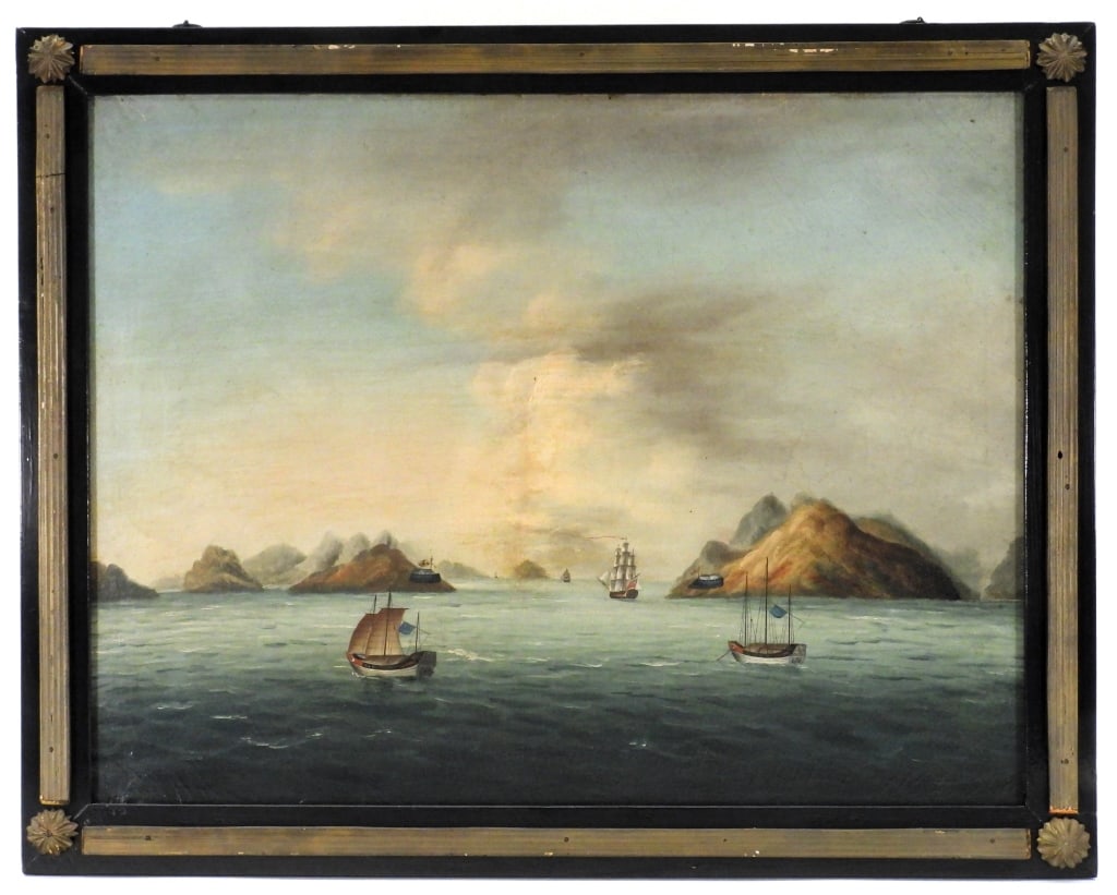C.1830 Chinese Harbor Landscape Export Painting (1 of 8)
