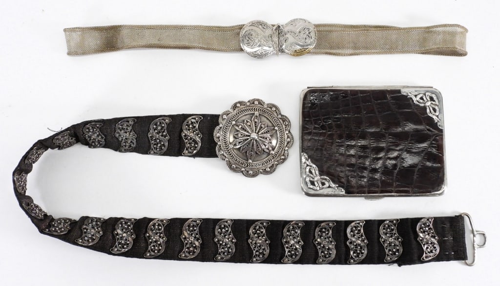 3PC Victorian Silver Belts & Cigarette Case (1 of 10)
