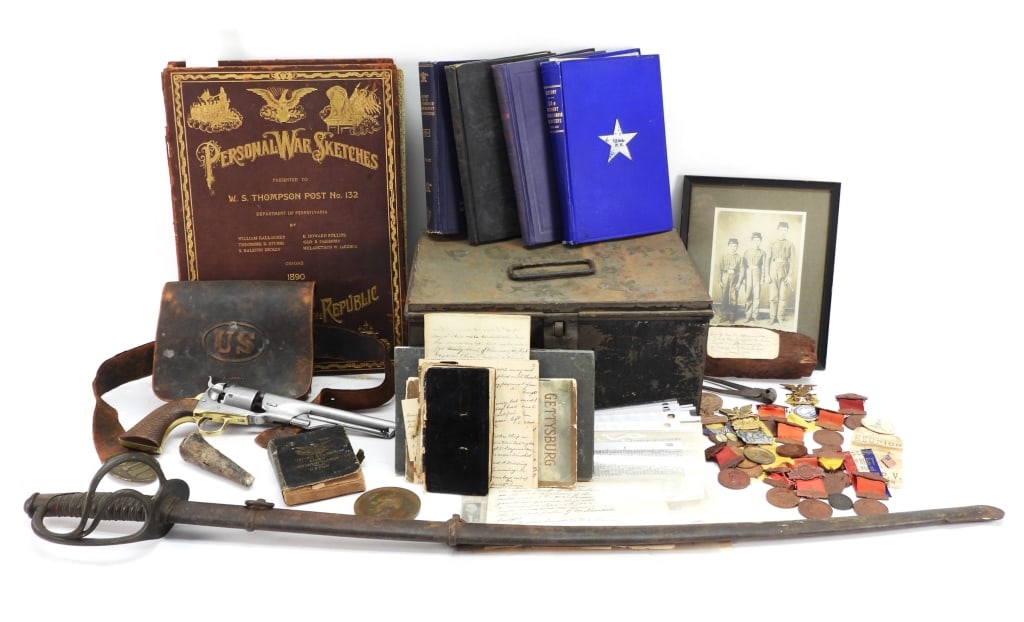 Civil War Items Identified to Joseph M. Showalter: United States, A .44 caliber Colt Model 1860 Army revolver, serial number 4892 all matching no number on the wedge, walnut grips with cross hatching; a Model 1860 Light Cavalry saber; an image of Jose
