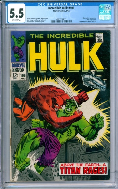 Marvel Comics Incredible Hulk #106 CGC 5.5 (1 of 2)