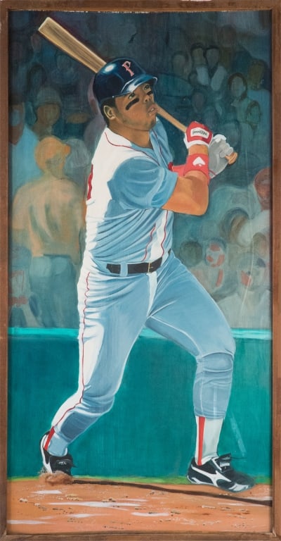 McCoy Stadium Carlos Quintana Monumental Mural: Carol “Tayo” Heuser Rhode Island,Contemporary Monumental depiction of American baseball player Carlos Quintana who played professionally for the Boston Red Sox. This mural is one of forty-two