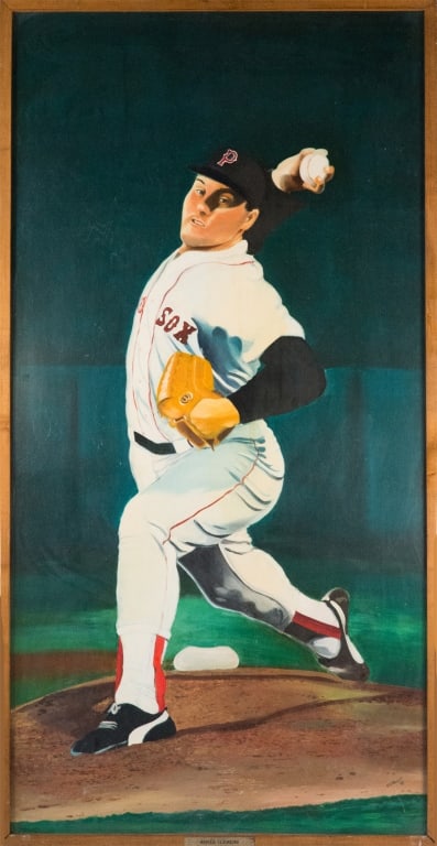 McCoy Stadium Roger Clemens Monumental Mural: Carol “Tayo” Heuser Rhode Island,Contemporary Monumental depiction of American baseball player Roger Clemens who played professionally for the Boston Red Sox, Toronto Blue Jays, New York Yanke