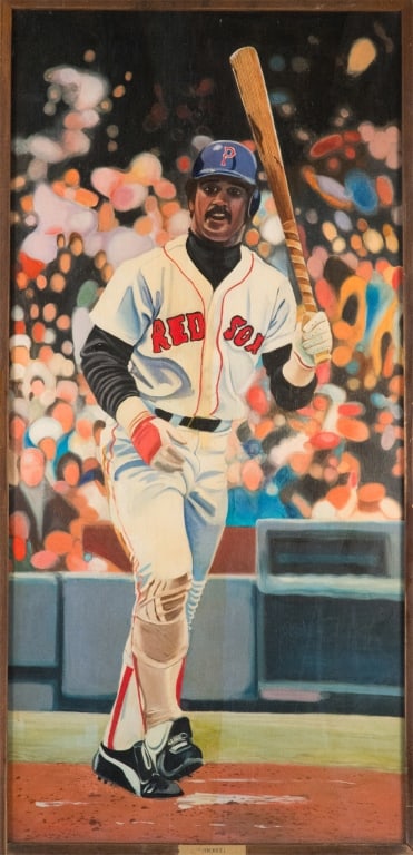McCoy Stadium Jim Rice Monumental Mural: Carol “Tayo” Heuser Rhode Island,Contemporary Monumental depiction of American baseball player Jim Rice who played professionally for the Boston Red Sox. This mural is one of forty-two portrai