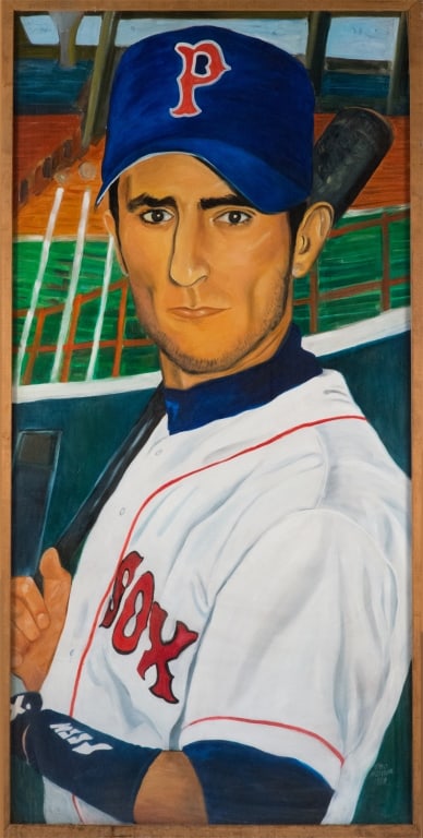 McCoy Stadium Nomar Garciapara Monumental Mural: Carol “Tayo” Heuser Rhode Island,Contemporary Monumental depiction of American baseball player Nomar Garciapara who played professionally for the Boston Red Sox, Chicago Cubs, Los Angeles Dodg