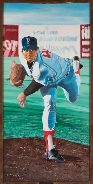 McCoy Stadium Bruce Hurst Monumental Mural: Carol “Tayo” Heuser Rhode Island,Contemporary Monumental depiction of American baseball player Bruce Hurst who played professionally for the Boston Red Sox, Sand Diego Padres, Colorado Rockies