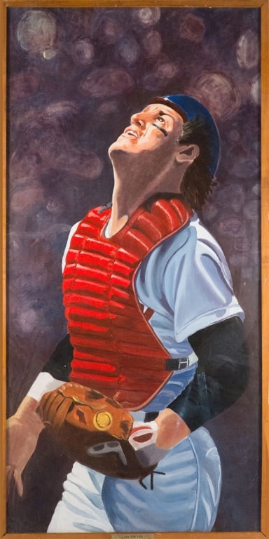 McCoy Stadium Carlton Fisk Monumental Mural: Carol “Tayo” Heuser Rhode Island,Contemporary Monumental depiction of American baseball player Carlton Fisk who played professionally for the Boston Red Sox, and Chicago White Sox. This mural