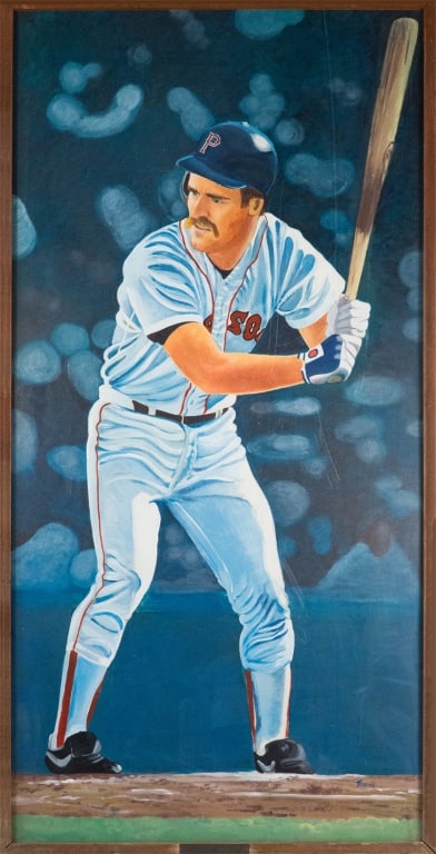 McCoy Stadium Wade Boggs Monumental Mural: Carol “Tayo” Heuser Rhode Island,Contemporary Monumental depiction of American baseball player Wade Boggs who played professionally for the Boston Red Sox, New York Yankees, and the Tampa Bay