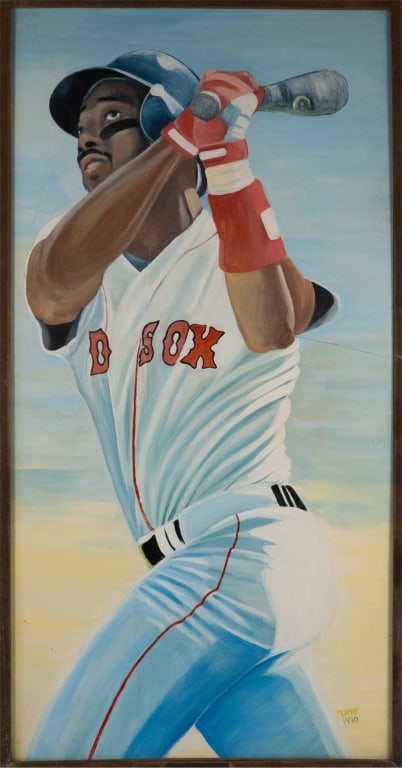 McCoy Stadium Ellis Burks Monumental Mural: Carol “Tayo” Heuser Rhode Island,Contemporary Monumental depiction of American baseball player Ellis Burks who played professionally for the Boston Red Sox, Chicago White Sox, Colorado Rockies