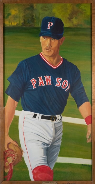 McCoy Stadium John Flaherty Monumental Mural: Carol “Tayo” Heuser Rhode Island,Contemporary Monumental depiction of American baseball player John Flaherty who played professionally for the Boston Red Sox, Detroit Tigers, San Diego Pad