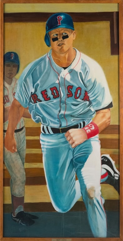 McCoy Stadium Scott Cooper Monumental Mural: Carol “Tayo” Heuser Rhode Island,Contemporary Monumental depiction of American baseball player Scott Cooper who played professionally for the Boston Red Sox, St. Louis Cardinals, Seibu Lio