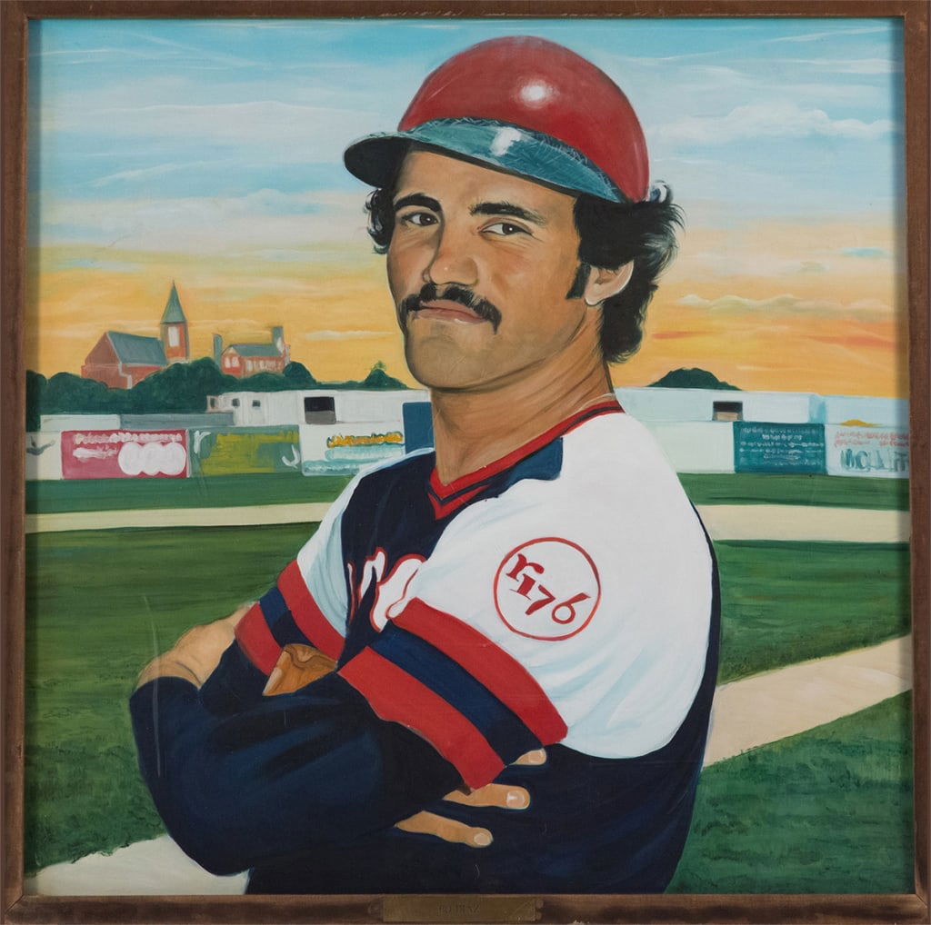 McCoy Stadium Bo Diaz Monumental Mural: Carol “Tayo” Heuser Rhode Island,Contemporary Monumental depiction of Venezuelan baseball player Bo Diaz who played professionally for the Boston Red Sox, Cleveland Indians, Philadelphia P