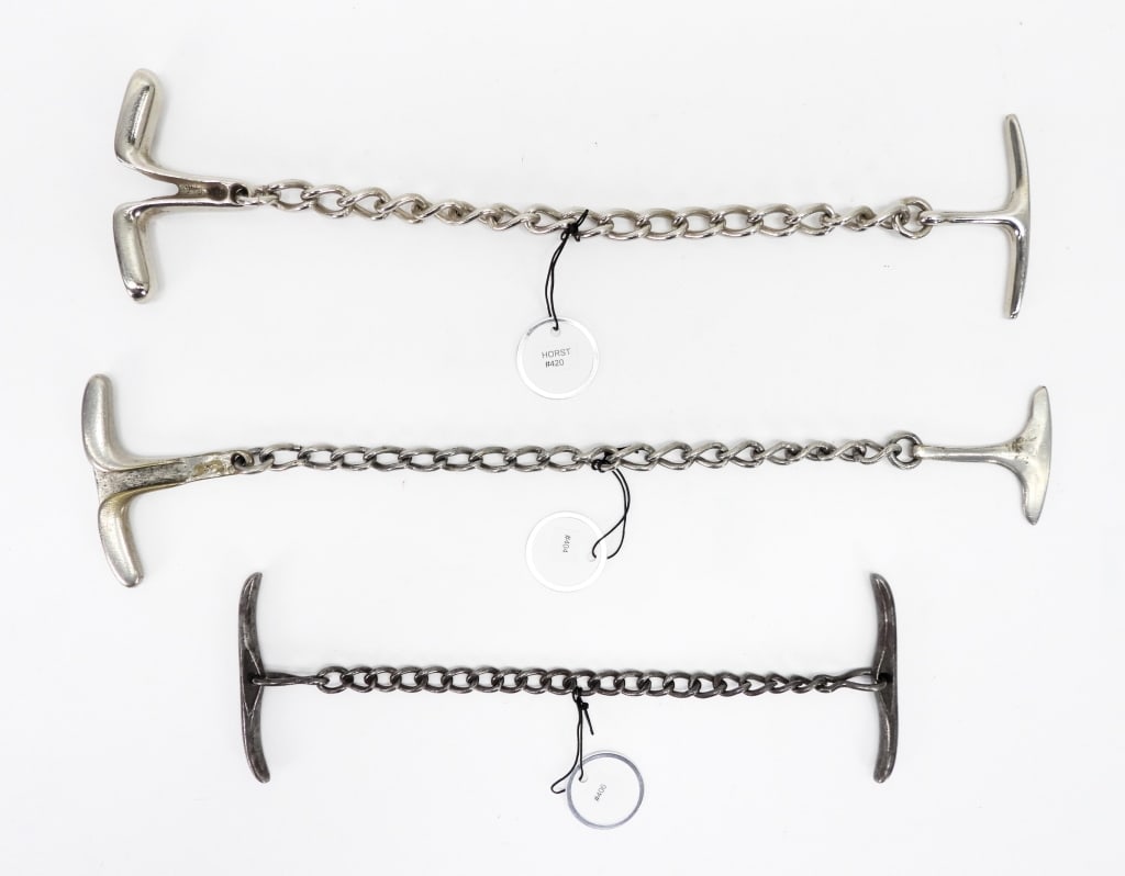 3PC Horst-Stein & Other Police Chain Nippers: United States,Late 19th-Early 20th Century Includes a nickel plated brass interlocking chain nipper, a steel chain link non interlocking nipper, and a Horst-Stein nickel plated steel interlocking chai