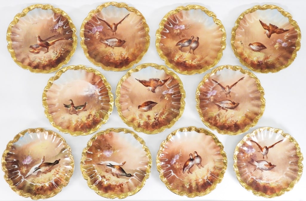 11PC Limoges Muville Signed Porcelain Bird Plates (1 of 16)