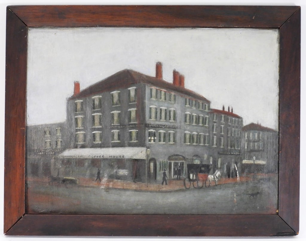 19C Quaint Coffee Shop Cityscape O/B Painting (1 of 7)