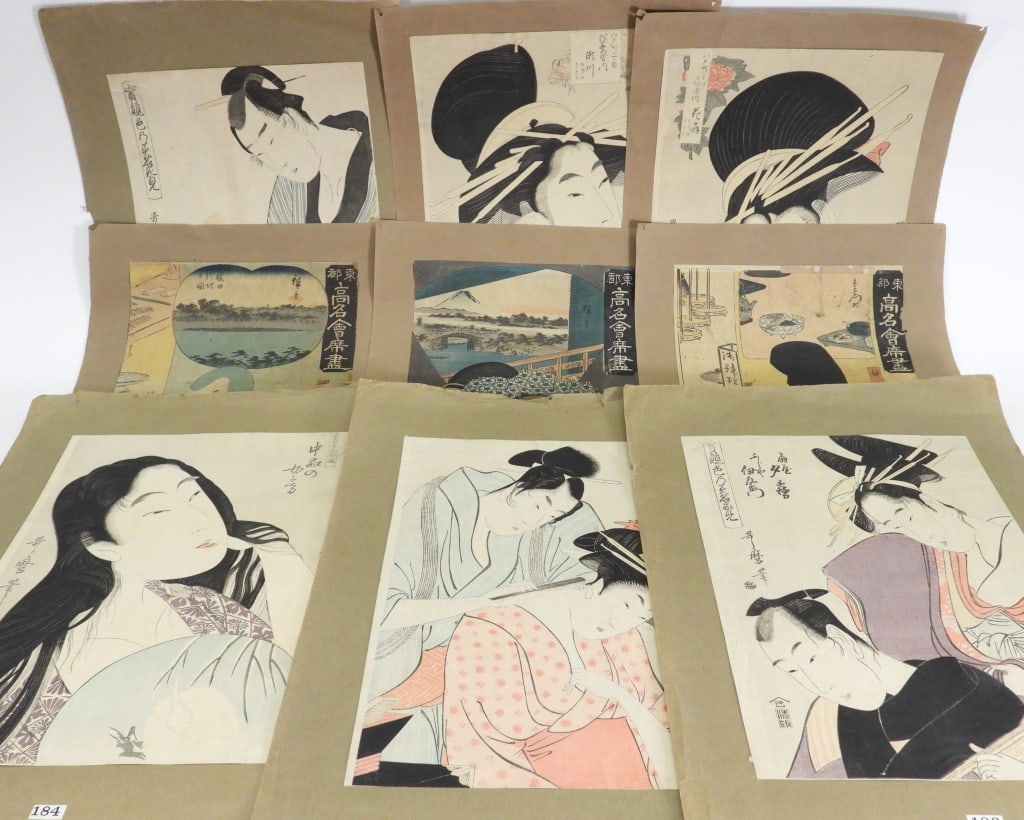 9PC Toyokuni III & Kitagawa Utamaro Woodblocks (1 of 13)