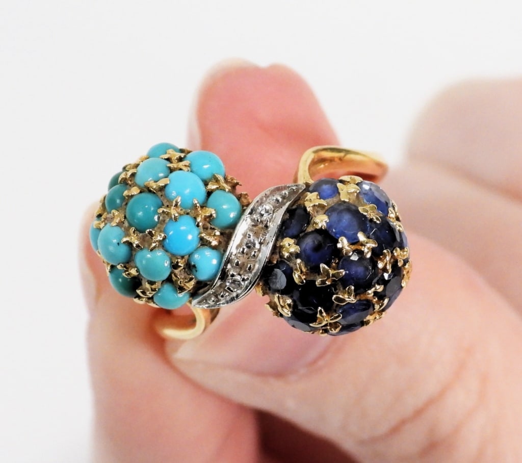 18K Gold Sapphire Diamond Turquoise Ring (1 of 6)