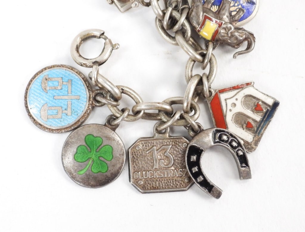 Fine 1930-40's Silver Charm Bracelet (1 of 8)