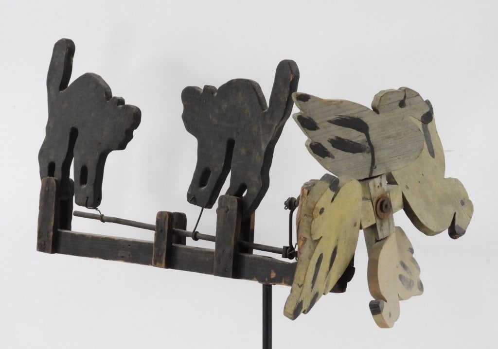 C1920 Birds & Cats Folk Art Painted Whirligig (1 of 10)