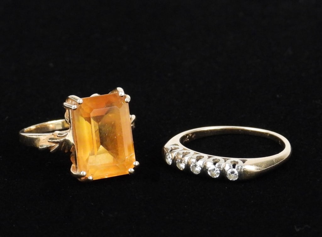2PC 14K Gold Citrine & Diamond Estate Rings (1 of 4)