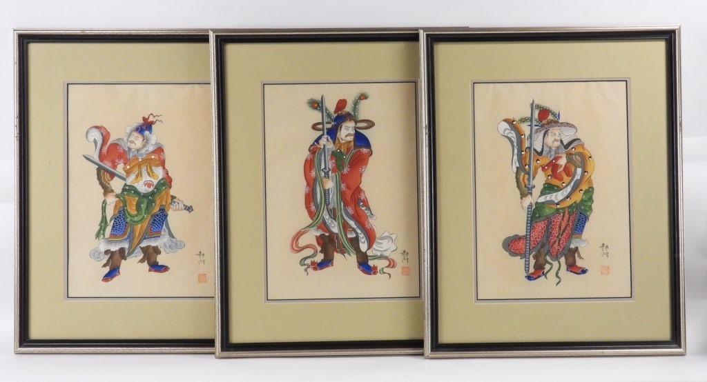 3PC Chinese Guangxu Period Warrior Paintings (1 of 14)