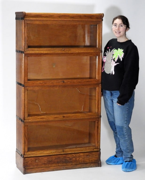 Macey Oak Strap Side Barrister Book Case Auction