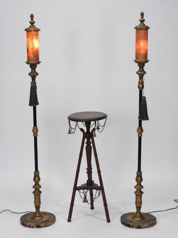 3PC Mica Shade Torchiere Lamps & Pedestal (1 of 12)