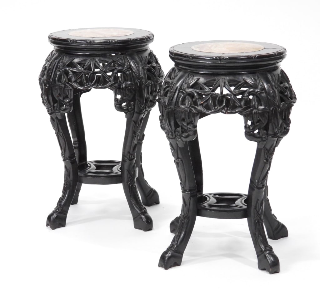 PR Chinese Marble Top Hongmu Stool Tables (1 of 7)