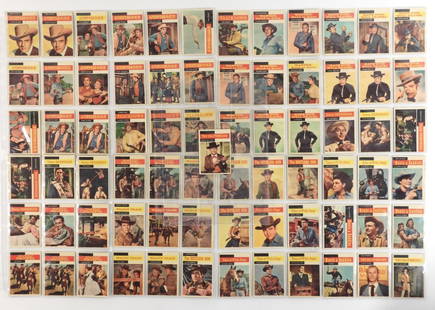 1958 Topps T.V. Westerns Non-Sport Trading Cards: United States,1958 Andy's collection of 1958 Topps T.V. Westerns trading cards, includes 73 cards, card condition Very Good to Near Mint, approx. 3 to 7, please refer to photographs.9-Card holder 11