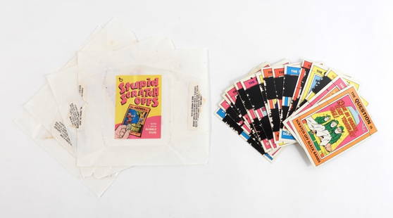 1960 Topps Stupid Scratch Off Test Set Cards & Wax: United States,1960 Andy's collection of 1960 Topps Stupid Scratch Off test set trading cards, includes 19 cards and 4 test wax wrappers. Card condition Very Good+ to Near Mint, approx. 3.5 to 8.0.Thes