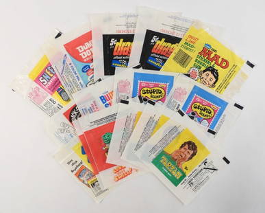 15PC 1960's Fleer Gum Inc. Non-Sport Wax Wrappers: United States,20th Century Selection of thirteen 1960's Philadelphia Gum and Fleer non-sport trading card wax wrappers, includes Stupid Stamps, Horrible Horoscopes, Back-Slapper Stickers, Tarzan, Craz