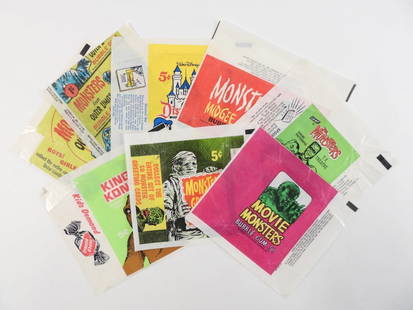 8PC 1960's Non-Sport Monster Related Wax Wrappers: United States,20th Century Selection of eight 1950's and 1960's Donruss, Leaf, Topps, and other non-sport trading card wax wrappers, includes Disneyland, King Kong, Monsters from Outer Limits, The Mun