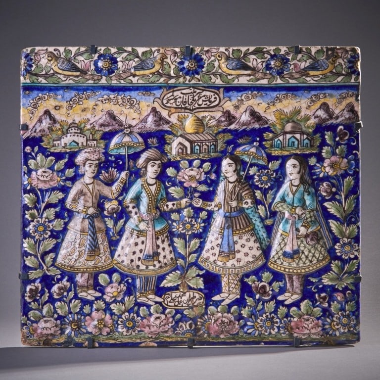 A Large Qajar Molded Pottery Tile (1 of 2)