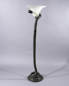 Aft. Edgar Brandt Serpentine Snake Torchiere Lamp