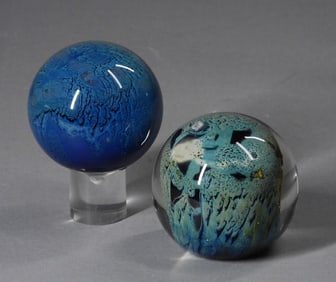 2PC Josh Simpson Art Glass Paperweights